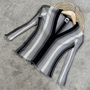 M by Missoni Striped Knit V-Neck Button Up Sweater Top in Multicolor 40/US 4
